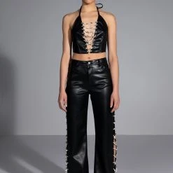 COVERED IN ICE FAUX LEATHER RHINESTONE TANK TOP -helmut shop covered in ice faux leather rhinestone tank top black 2 2