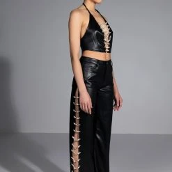 COVERED IN ICE FAUX LEATHER RHINESTONE TANK TOP -helmut shop covered in ice faux leather rhinestone tank top black 3 3