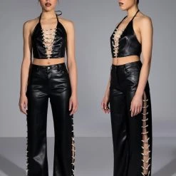 COVERED IN ICE FAUX LEATHER RHINESTONE TANK TOP -helmut shop covered in ice faux leather rhinestone tank top black 4 4