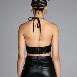 COVERED IN ICE FAUX LEATHER RHINESTONE TANK TOP -helmut shop covered in ice faux leather rhinestone tank top black 7 7