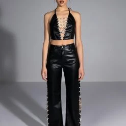 COVERED IN ICE FAUX LEATHER RHINESTONE TANK TOP -helmut shop covered in ice faux leather rhinestone tank top black 9 9