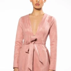 COVET FAUX SUEDE TRENCH DRESS -helmut shop covet faux suede trench dress mauve 3 3