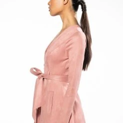 COVET FAUX SUEDE TRENCH DRESS -helmut shop covet faux suede trench dress mauve 4 4
