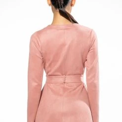 COVET FAUX SUEDE TRENCH DRESS -helmut shop covet faux suede trench dress mauve 5 5