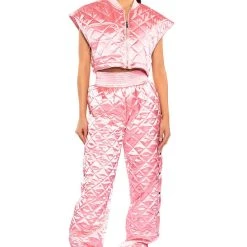 COZY MODE QUILTED SATIN VEST IN PINK -helmut shop cozy mode quilted satin vest in pink pink 3 3