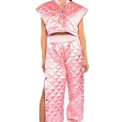 COZY MODE QUILTED SATIN VEST IN PINK -helmut shop cozy mode quilted satin vest in pink pink 4 4