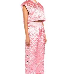 COZY MODE QUILTED SATIN VEST IN PINK -helmut shop cozy mode quilted satin vest in pink pink 5 5