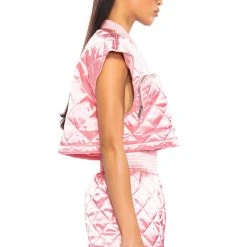COZY MODE QUILTED SATIN VEST IN PINK -helmut shop cozy mode quilted satin vest in pink pink 6 6