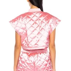 COZY MODE QUILTED SATIN VEST IN PINK -helmut shop cozy mode quilted satin vest in pink pink 7 7