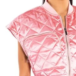 COZY MODE QUILTED SATIN VEST IN PINK -helmut shop cozy mode quilted satin vest in pink pink 8 8
