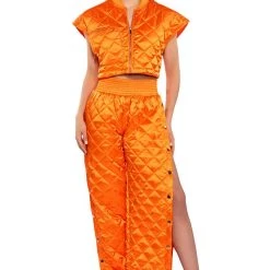 COZY MODE QUILTED SATIN VEST -helmut shop cozy mode quilted satin vest orange 4 4