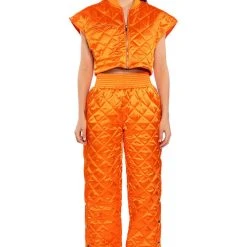 COZY MODE QUILTED SATIN VEST -helmut shop cozy mode quilted satin vest orange 5 5
