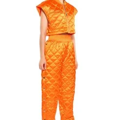 COZY MODE QUILTED SATIN VEST -helmut shop cozy mode quilted satin vest orange 6 6