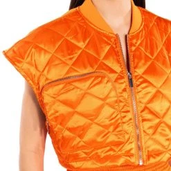 COZY MODE QUILTED SATIN VEST -helmut shop cozy mode quilted satin vest orange 9 9