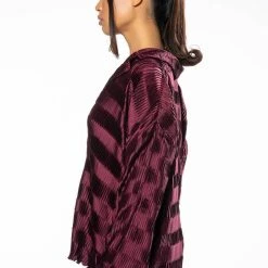 CRINKLE SATIN LONG SLEEVE BUTTON DOWN BLOUSE -helmut shop crinkle satin long sleeve button down blouse dark purple 4 4