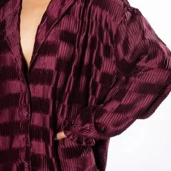 CRINKLE SATIN LONG SLEEVE BUTTON DOWN BLOUSE -helmut shop crinkle satin long sleeve button down blouse dark purple 6 6
