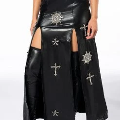 CROSSING MY PATH MAXI FAUX LEATHER SKIRT -helmut shop crossing my path maxi faux leather skirt black 2 2 c1