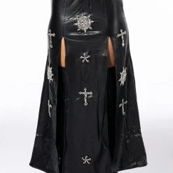 CROSSING MY PATH MAXI FAUX LEATHER SKIRT -helmut shop crossing my path maxi faux leather skirt black 7 7