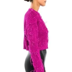 CUFFING SEASON FEATHER DETAIL SWEATER -helmut shop cuffing season feather detail sweater dark pink 3 3