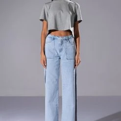 CURTAIN CALL OPEN BACK RHINESTONE CREW NECK TSHIRT -helmut shop curtain call open back rhinestone crew neck tshirt heather grey 8 8 c1