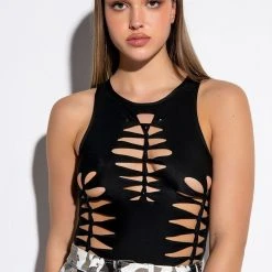 CUT OUT SLEEVELESS BODYSUIT -helmut shop cut out sleeveless bodysuit black 1 1 c1 c1