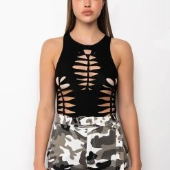 CUT OUT SLEEVELESS BODYSUIT -helmut shop cut out sleeveless bodysuit black 3 3 c1