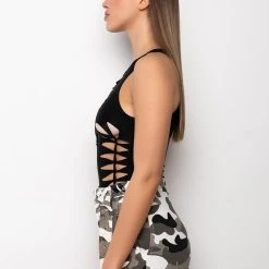 CUT OUT SLEEVELESS BODYSUIT -helmut shop cut out sleeveless bodysuit black 4 4