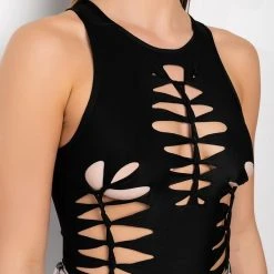 CUT OUT SLEEVELESS BODYSUIT -helmut shop cut out sleeveless bodysuit black 6 6