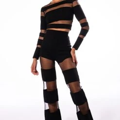 CUT TO THE CHASE MESH PANEL LONG SLEEVE CREW NECK TOP -helmut shop cut to the chase mesh panel long sleeve crew neck top black 2 2