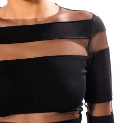 CUT TO THE CHASE MESH PANEL LONG SLEEVE CREW NECK TOP -helmut shop cut to the chase mesh panel long sleeve crew neck top black 6 6