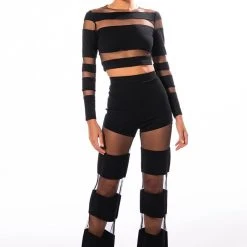 CUT TO THE CHASE MESH PANEL LONG SLEEVE CREW NECK TOP -helmut shop cut to the chase mesh panel long sleeve crew neck top black 7 7