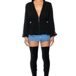 DAHLIA DEEP V PEPLUM BLOUSE -helmut shop dahlia deep v peplum blouse black 2 2