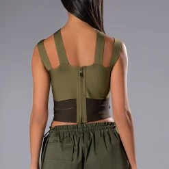 DAKOTA SYMMETRIC CUTOUT TOP -helmut shop dakota symmetric cutout top olive 5 5