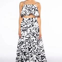 DALI'S MUSE BANDEAU ABSTRACT MAXI SKIRT -helmut shop dalis muse bandeau abstract maxi skirt white black 8 8
