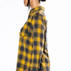 DARK FANTASY BUTTON DOWN FLANNEL -helmut shop dark fantasy button down flannel yellow multi 5 5