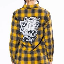 DARK FANTASY BUTTON DOWN FLANNEL -helmut shop dark fantasy button down flannel yellow multi 6 6