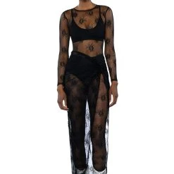 DAY BY DAY LACE JUMPSUIT AND TWIST FRONT MAXI SKIRT SET -helmut shop day by day lace jumpsuit and twist front maxi skirt set black 2 2