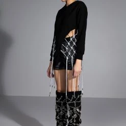 DAY N NIGHT RHINESTONE FRINGE HOODIE -helmut shop day n night rhinestone fringe hoodie black 3 3