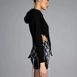 DAY N NIGHT RHINESTONE FRINGE HOODIE -helmut shop day n night rhinestone fringe hoodie black 4 4