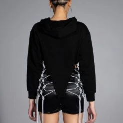 DAY N NIGHT RHINESTONE FRINGE HOODIE -helmut shop day n night rhinestone fringe hoodie black 5 5