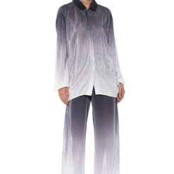 DAY TO NIGHT PLEATED SATIN BUTTON DOWN IN BLACK WHITE -helmut shop day to night pleated satin button down in black white black white 3 3