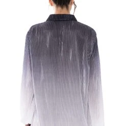 DAY TO NIGHT PLEATED SATIN BUTTON DOWN IN BLACK WHITE -helmut shop day to night pleated satin button down in black white black white 6 6