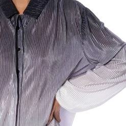 DAY TO NIGHT PLEATED SATIN BUTTON DOWN IN BLACK WHITE -helmut shop day to night pleated satin button down in black white black white 7 7