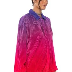 DAY TO NIGHT PLEATED SATIN BUTTON DOWN IN RED MULTI -helmut shop day to night pleated satin button down in red multi red multi 2 2