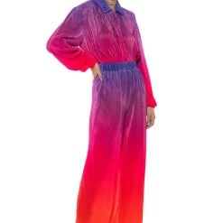 DAY TO NIGHT PLEATED SATIN BUTTON DOWN IN RED MULTI -helmut shop day to night pleated satin button down in red multi red multi 3 3