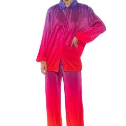 DAY TO NIGHT PLEATED SATIN BUTTON DOWN IN RED MULTI -helmut shop day to night pleated satin button down in red multi red multi 4 4