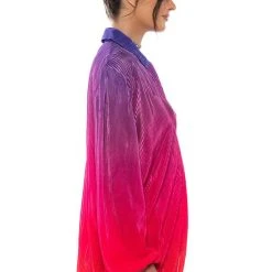 DAY TO NIGHT PLEATED SATIN BUTTON DOWN IN RED MULTI -helmut shop day to night pleated satin button down in red multi red multi 6 6