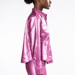 DAYTIME DISCO METALLIC FAUX LEATHER BUTTON DOWN -helmut shop daytime disco metallic faux leather button down pink 7 7