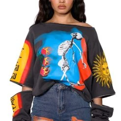 DEEP THOUGHTS OVERSIZED GRAPHIC SWEATSHIRT -helmut shop deep thoughts oversized graphic sweatshirt grey multi 2 2 c1