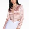 DELETE MY NUMBER SATIN BLOUSE -helmut shop delete my number satin blouse light brown 1 1